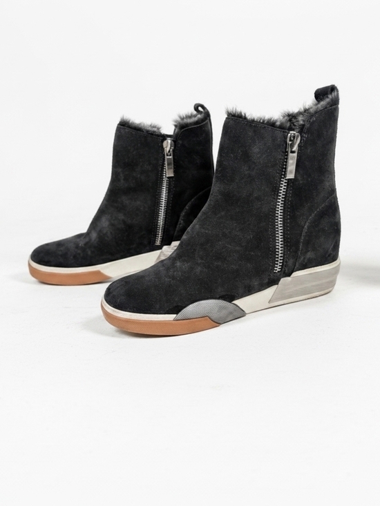 Dolce Vita Shoes - Dolce Vita Dark GRey Suede Zip Faux- Soft Fur Wedge Sneakers - Women's Size 9